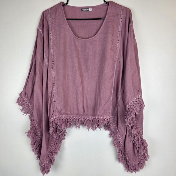 EARTHBOUND Tops - EARTHBOUND Mauve Pink Fringed Boho Blouse